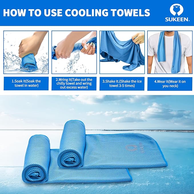Sukeen [4 Pack Cooling Towel (40"x12"), Soft Breathable Chilly Microfiber Towel for Yoga,Sport,Running,Gym,Workout,Camping,Fitness,Workout & More Activities