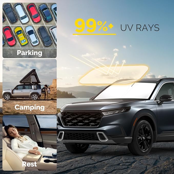 Car Sun Shade for 2023 2024 2025 2026 Honda CRV Windshield Sun Shade, Sun Visor Windshield Screen Cover for Honda CR-V Front Window Sunshade Foldable Auto Interior Accessories UV Block to Keep Cool