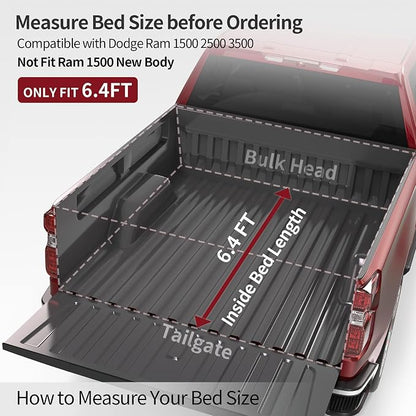 OEDRO Soft Roll Up Truck Bed Tonneau Cover Compatible with Dodge Ram 1500 2002-2024 Classic Only, Fit for Dodge Ram 2500 3500 2003-2026, 6.4ft Bed w/o Ram Box