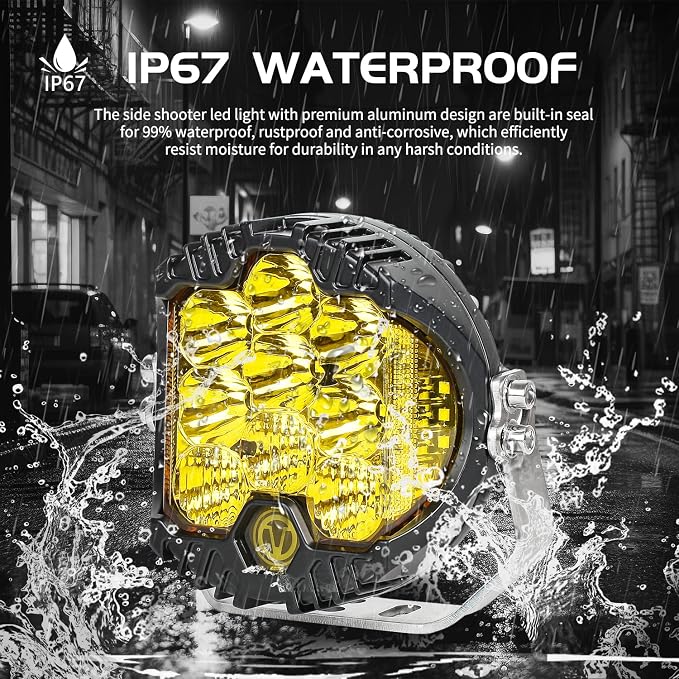 7 Inch 90W Amber Yellow LED Offroad Light with DRL, 8000LM Waterproof Driving Light Spot Flood Combo Work Light for Wrangler, ATV, SUV, UTV, Trucks, Pickup, 4x4, F150 - Pack of 1