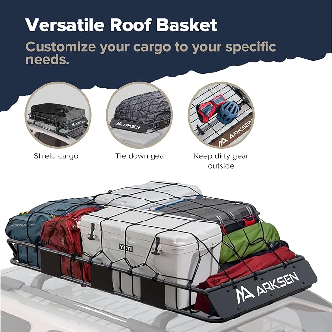 ARKSEN 64" x 34" x 6" Roof Rack Cargo Basket with Extension, 150 LBS Universal Heavy Duty Steel Rooftop Carrier for SUV, Truck, RV, Pickup