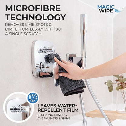 Magicwipe® Bathroom Drying Cloth XL (40×60 cm, 2 Pack) – Removes Limescale & Hard Water Stains in Seconds with Just Water – Streak-Free for Shower Glass & Tiles – Reusable Microfibre Cloth