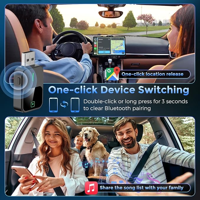 Wireless CarPlay & Android Auto Adapter 2-in-1, Convert Wired to Wireless, Plug & Play CarPlay Dongle, Auto-Connect, No Delay, USB A/Type-C Mini Size Car Play Adapter for Apple iPhone/Android