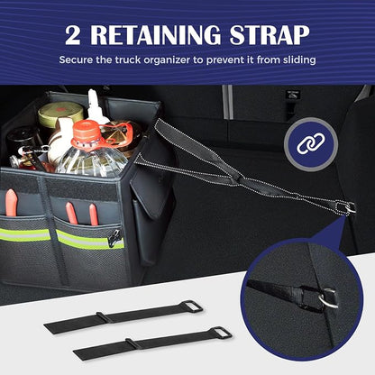 Coverado Trunk Organizer for Car- Nappa Leather Trunk Organizer for SUV with Lid, 30L Multi Collapsible Car Storage Organizer Foldable, Multi Compartments with 2 Straps for SUV/Truck