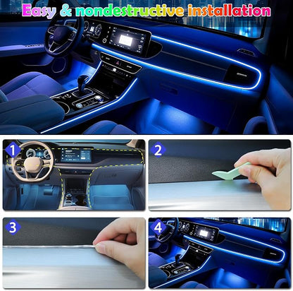 Car Led Strip Lights, Interior Car Lights, App Control Ambient Lighting Kit With RGB 16 Million Colors Fiber Optics&Music Sync Rhythm, USB Neon Light Accessories for Center Console&Dashboard, Upgraded