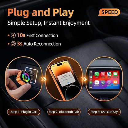 4-in-1 Wireless CarPlay Adapter with Screen Mirroring, Watch Netflix/YouTube in Car, Android Auto AirPlay Mirror Link, Plug & Play No App, Compatible with 800+ Cars iPhone Android