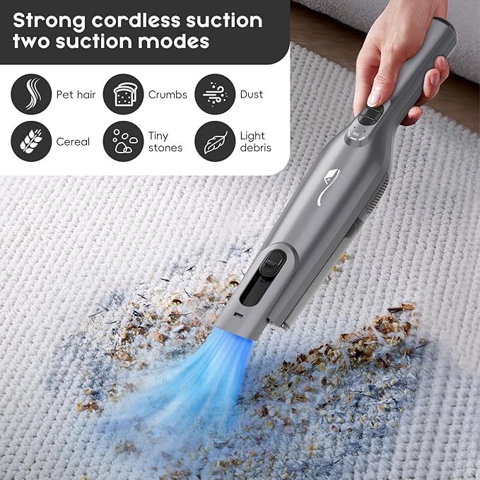 Cordless Handheld Vacuum, Lightweight Portable Hand Vacuum Cleaner with LED Light,Rechargeable Hand Held Vacuum with One-Touch Empty, Powerful Suction for Office, Home,Car, Coal