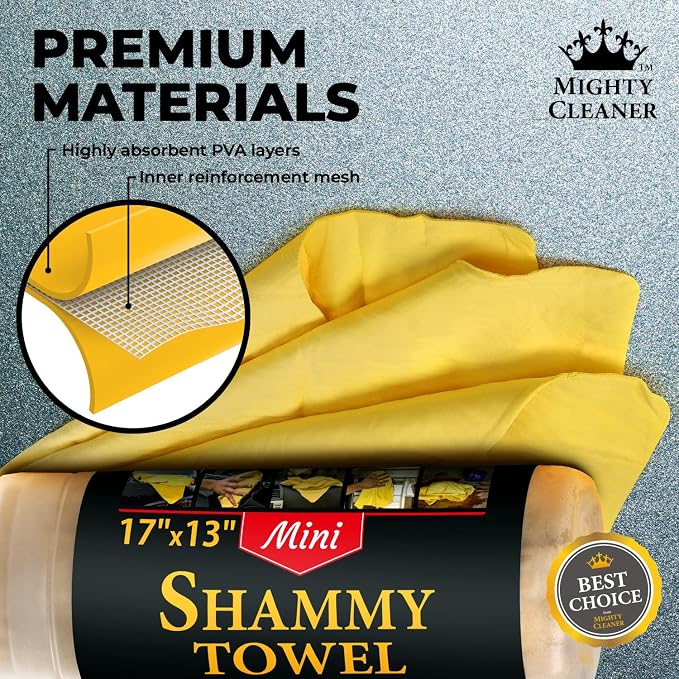 Premium 2pk Mini +1 Free Shammy Cloth for Car Drying - 17”x13” - Super Absorbent Chamois Towel for Car - Scratch-Free, Reusable & Soft Cleaning Towel
