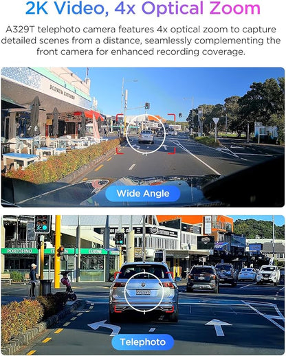 VIOFO A329T 4K 3 Channel Dash Cam, 4K Front + 2K Telephoto + 2K Rear, Power Saving Parking Mode, Wi-Fi 6 App Control, All-Channel STARVIS 2 Sensors, Supports up to 4TB SSD Storage