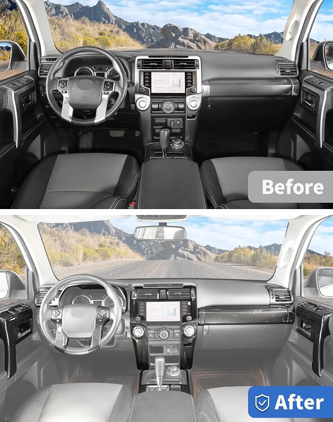 for 4Runner 2020-2023 Carbon Fiber Black Whole Set Interior Panel Cover Trim Kit, Center Console Gear Shift Dashboard Panel Cover Trim for Toyota 4runner Interior Accessories