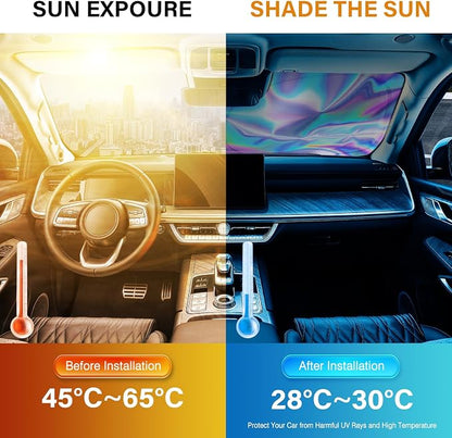 Iridescent Sun Shade for Car Windshield, Foldable Windshield Sun Shade, Universal Car Sun Shade Windshield, Upgrade Cover Sunshade Enhanced UV Rays Reflective Sun Visor Shade Keeps Vehicle Cool