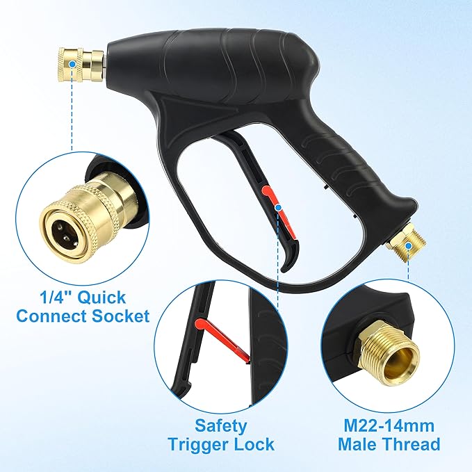 JOEJET Pressure Washer Gun with Foam Cannon, Car Wash Foam Gun with 1/4” Quick Connector, 5 Pressure Washer Nozzle Tips, 1 Liter