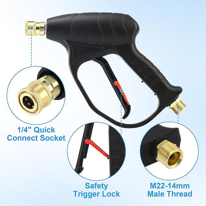 JOEJET Pressure Washer Gun with Foam Cannon, Car Wash Foam Gun with 1/4” Quick Connector, 5 Pressure Washer Nozzle Tips, 1 Liter