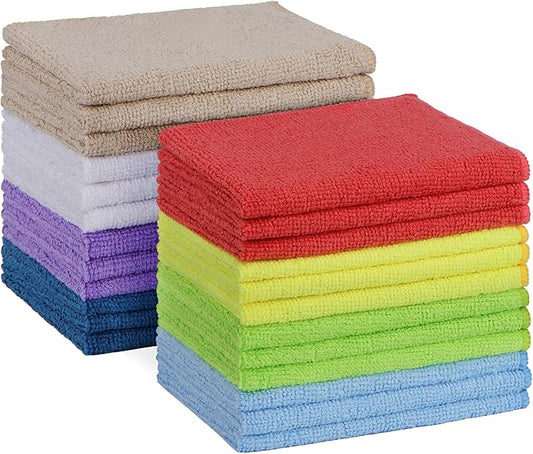 HOMEXCEL Microfiber Cleaning Cloth, 24 Pack Absorbent Cleaning Rags with 8 Color Assorted,Lint-Free Cleaning Towels for Car Kitchen House, 12"X11" (Multi-Color)