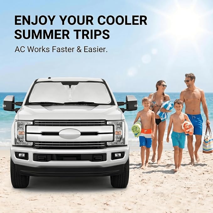 Windshield Sun Shade for Ford Super Duty F250 F350 2017-2025 Sunshade Front Window Shade Custom Fit F250 F350 Accessories Sun Visor Foldable Shade Blocks UV Rays Accessories
