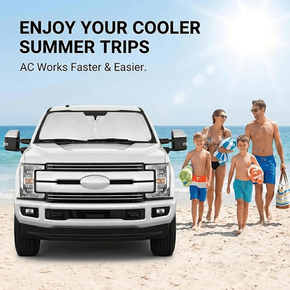 Windshield Sun Shade for Ford Super Duty F250 F350 2017-2025 Sunshade Front Window Shade Custom Fit F250 F350 Accessories Sun Visor Foldable Shade Blocks UV Rays Accessories