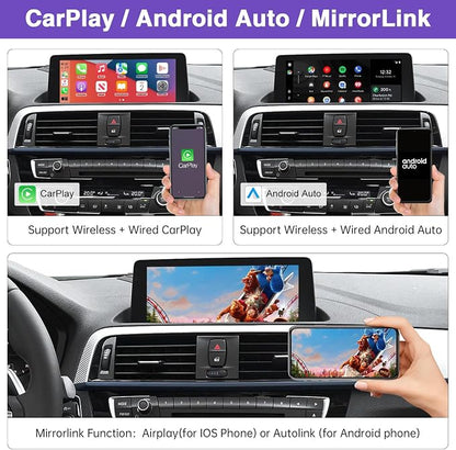 Wireless CarPlay Retrofit Kit Decoder Compatible with BMW 1/2/3/4/5/6/7/M3/M4/M5/X1/X2/X3/X4/X5/X6 (2017–2020), for EVO ID5 & ID6 System, Supports Android Auto, Mirror Link, Reverse Camera