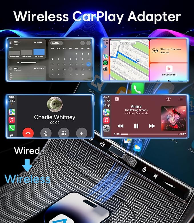 Wireless CarPlay Adapter + Android Auto Wireless Adapter, Apple CarPlay Adapter, Upgrade Wired CarPlay to Wireless, Plug and Play Stable Connection, Aluminum Body, USB A/Type C