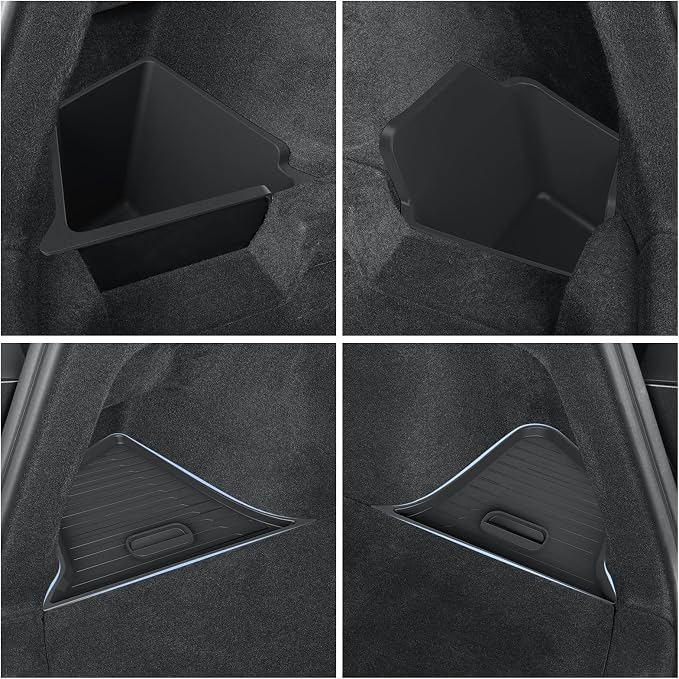 LUCKEASY Rear Trunk Storage Bins & Trunk Corner Up Storage Box for Tesla Model Y Juniper 2025 2026 Standard & Premium & Performance Cargo Side Box Accessories Black TPE