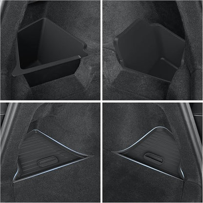 LUCKEASY Rear Trunk Storage Bins & Trunk Corner Up Storage Box for Tesla Model Y Juniper 2025 2026 Standard & Premium & Performance Cargo Side Box Accessories Black TPE