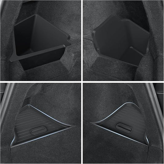 LUCKEASY Rear Trunk Storage Bins & Trunk Corner Up Storage Box for Tesla Model Y Juniper 2025 2026 Standard & Premium & Performance Cargo Side Box Accessories Black TPE