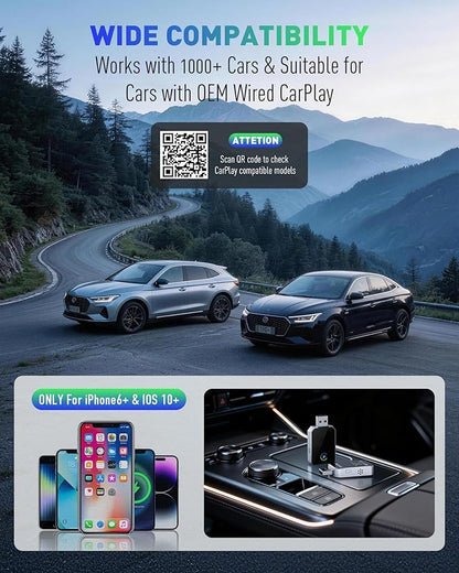 Wireless CarPlay Adapter for iPhone, 2026 Upgraded 2-in-1 Android Auto CarPlay Wireless Adapter, Convert Wired to Wireless, Fast & Stable, Plug & Play, Compatible with Factory Wired CarPlay Cars 2016+