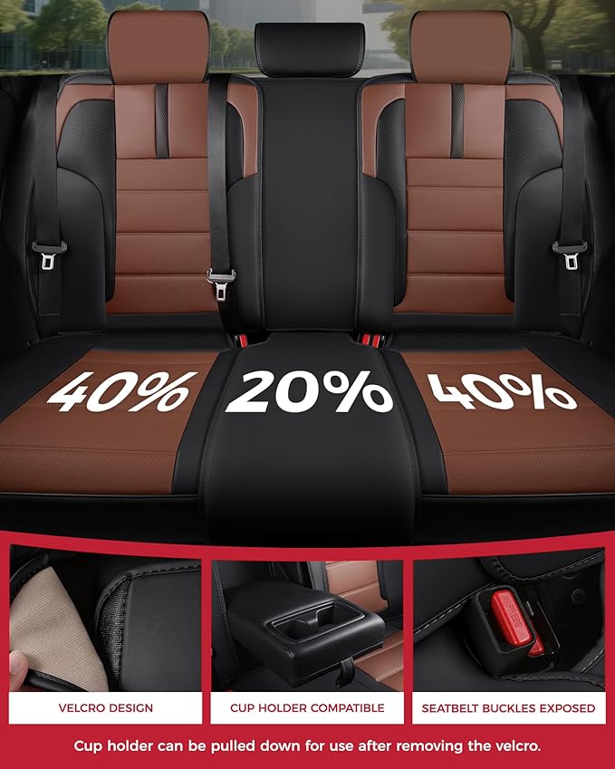 FREESOO Universal Full Seat Covers, Waterproof Faux Leather Automotive Seat Covers with Carbon Fiber Texture Seat Belt Pads, Anti-Slip Airbag Compatible Car Seat Covers for Cars SUVs Trucks