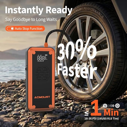 W160 Jump Starter with Air Compressor, 5000A Portable Car Jump Starter 150PSI Tire Inflator/Air Pump, 12V Battery(Up to 9L Gas/8L Diesel Engine) Jump Pack Car Emergency Kit Idea Gift for Man (Orange)