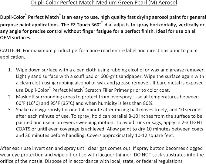 Dupli-Color Perfect Match Premium Automotive Paint, Medium Green Pearl (M), 8 oz