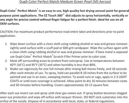 Dupli-Color Perfect Match Premium Automotive Paint, Medium Green Pearl (M), 8 oz