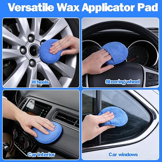 12 Pack Microfiber Wax Applicator Pads with Finger Pocket,Foam Car Wax Applicator Polishing Pads Microfiber Applicator Pad for Car Detailing & Cleaning (5 inch, Blue)