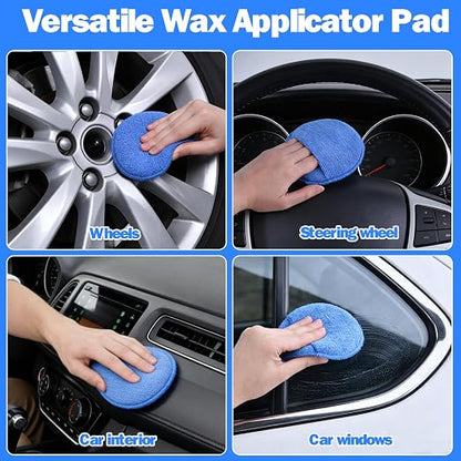 12 Pack Microfiber Wax Applicator Pads with Finger Pocket,Foam Car Wax Applicator Polishing Pads Microfiber Applicator Pad for Car Detailing & Cleaning (5 inch, Blue)