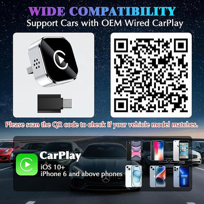 2026 Wireless CarPlay Adapter Upgrade Wired CarPlay to Wireless, Mini USB Design for Cars with Built-in Wired Apple CarPlay Plug and Play Easy Use Fast Stable Connection Car Play for iPhone