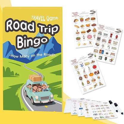 Road Trip Bingo Travel Game for Kids & Families | Road Trip Essentials, Reusable Activity, Dry-Erase Cards, Perfect for Car Rides & Vacations