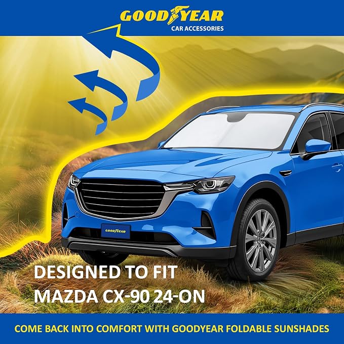 Goodyear Foldable Windshield Sunshade for Mazda CX-90 2024-2026, Truck car Accessories, Sunshade Cover, Sun Shade Car Windshield, Window Sun Blocker - GY008360