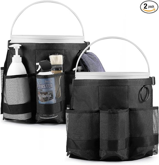 2 Pcs Bucket Organizer for 5 Gallon Car Wash Caddy Bucket Tool Bag with 6 Mesh Pockets for Cleaning Garden Fishing Tools, Bag Only