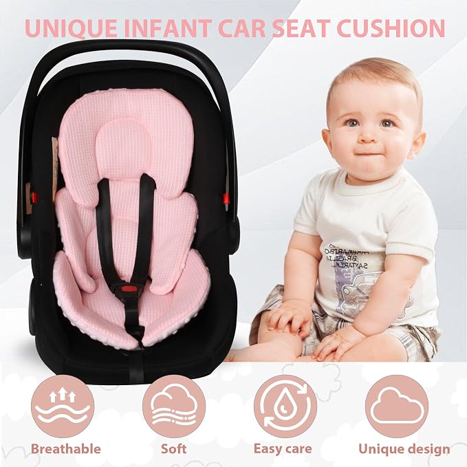 Infant Carseat Insert, 2-in-1 Reversible Baby Car Seat Cushion for Newborn Toddler Head & Body Support Car Seat Pad for Carseats, Strollers, Swings, Bouncers