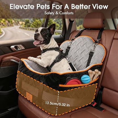 GINMIC Dog Car Seats for Small Medium Dogs up to 35 lbs – Dog Booster Car Seat with 5.3-Inch Memory Foam, Dual Safety Leashes, Detachable Washable Cover & Storage Pockets, Soft Travel Dogs Bed (Black)