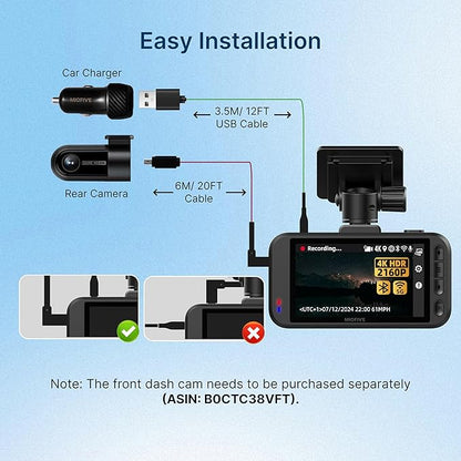 Miofive in-Car Rear Camera for Miofive S1/S1 Pro/S1 Ultra Series Dash Cam, 4K/2160P Backup Camera with Cable and 360° Rotation