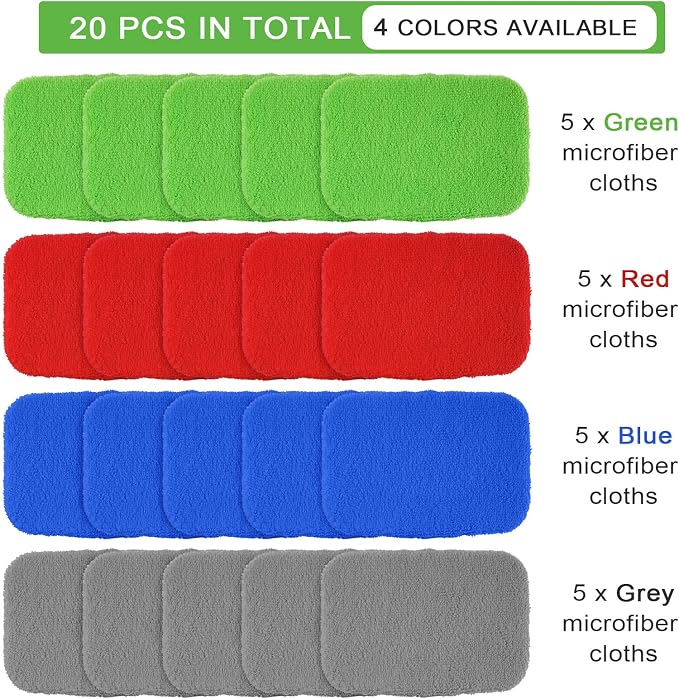 Tallew 20 Pack Windshield Cleaner Microfiber Pads Fit Car Window Cleaning Tool Replaceable Glass Wipes Inside Car Windshield Supplies, Fits 4-6 Inch Tools, 4 Colors