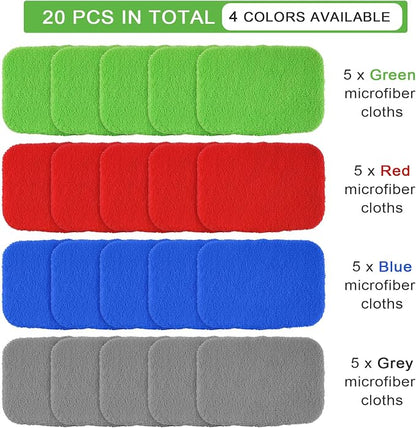 Tallew 20 Pack Windshield Cleaner Microfiber Pads Fit Car Window Cleaning Tool Replaceable Glass Wipes Inside Car Windshield Supplies, Fits 4-6 Inch Tools, 4 Colors