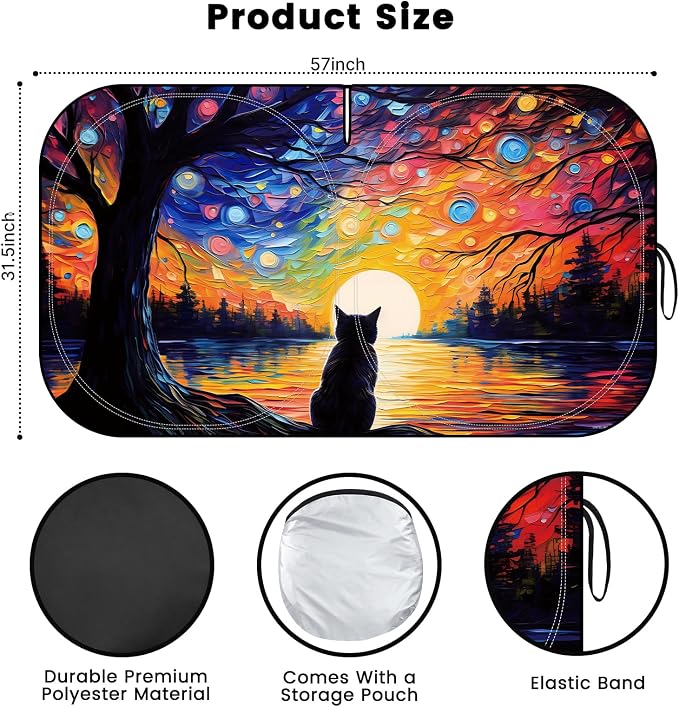 Windshield Sun Shade, Car Sun Shade Windshield, Reflector Sunshade Offers Ultimate Protection for Car Interior, Reflective Polyester Blocks Heat for Sedans, Mini SUVs, Hatchbacks - 57 x 31.5 inches