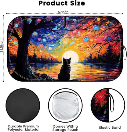 Windshield Sun Shade, Car Sun Shade Windshield, Reflector Sunshade Offers Ultimate Protection for Car Interior, Reflective Polyester Blocks Heat for Sedans, Mini SUVs, Hatchbacks - 57 x 31.5 inches