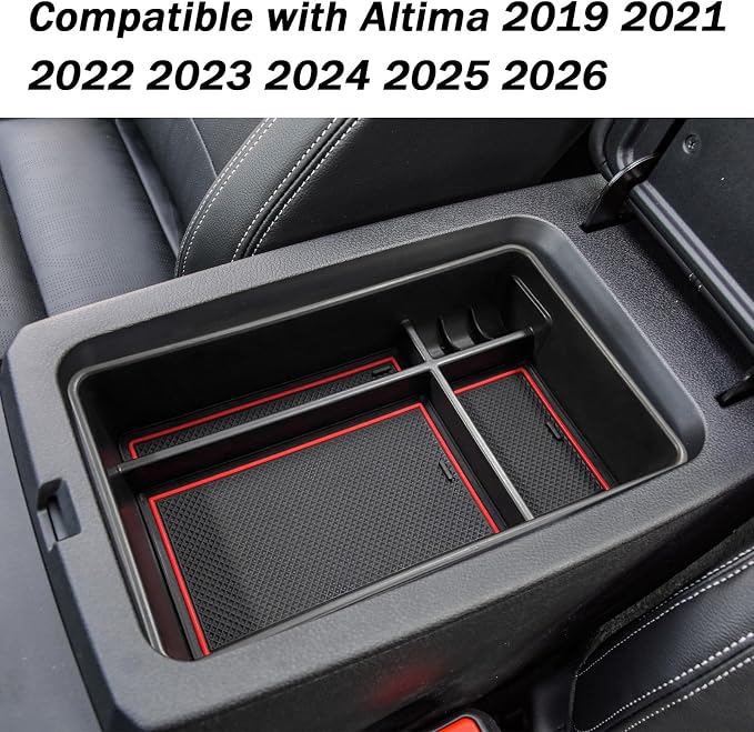 Center Console Organizer Compatible with Nissan Altima 2019 2021 2022 2023 2024 2025 2026 Accessories, Armrest Insert Tray with Coin Holder Keep Organized with Rubber Pad Red