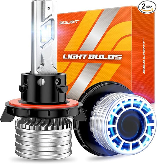 SEALIGHT H13 Bulbs, 90,000LM 1400% Brightness, 9008H13 6500K Cool White LED Bulbs, IP68 Waterproof 70000Hrs Lifespan, No Flickering, 1Mins Installation, 2 Pack