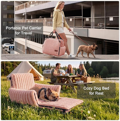 MIXJOY Dog Car Seat for Small/Medium Dogs up to 25 lbs, Multi-Functional Dog Carrier for Car with Detachable Washable Cover, Pet Travel Bed with Clip-On Safety Leash, Pink