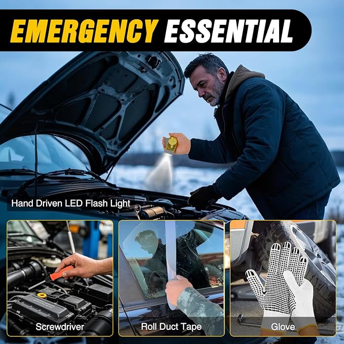 Nilight Car Emergency Kit with Jumper Cable, First Aid Kit Safety Assistance Tools for Travel Camping Outdoor Cars Truck SUV RV, Roadside Essentials with Flash Light