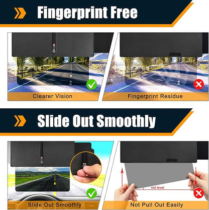 Veharvim 2 Pack Sun Visor Extender for Car with Zipper Slider (Driver + Passenger Side), Upgraded UV400 Car Sun Visor Extension with PC Lens and Side Sunshade, Anti-Glare, UV-Filtering