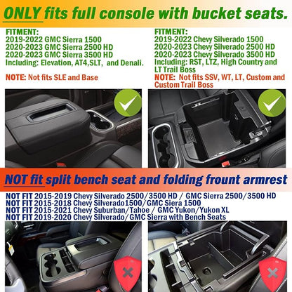 Center Console Organizer Compatible with 2020-2023 Silverado/Sierra 2500/3500HD/ 2019-2022 Chevy Silverado 1500 / GMC Sierra 1500 Accessories - Full-Coverage Insert Tray, ABS material Black