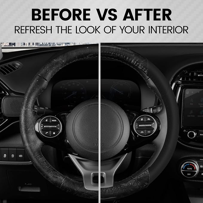 BDK BurlwoodLux Wood Grain and PU Leather Black Steering Wheel Cover - Sport Grip for Car Auto SUV Trucks